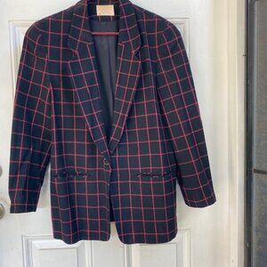 VTG Pendelton Jacket Black & Pink Plaid 100% Virgin Wool 1 Button Front Coat 14